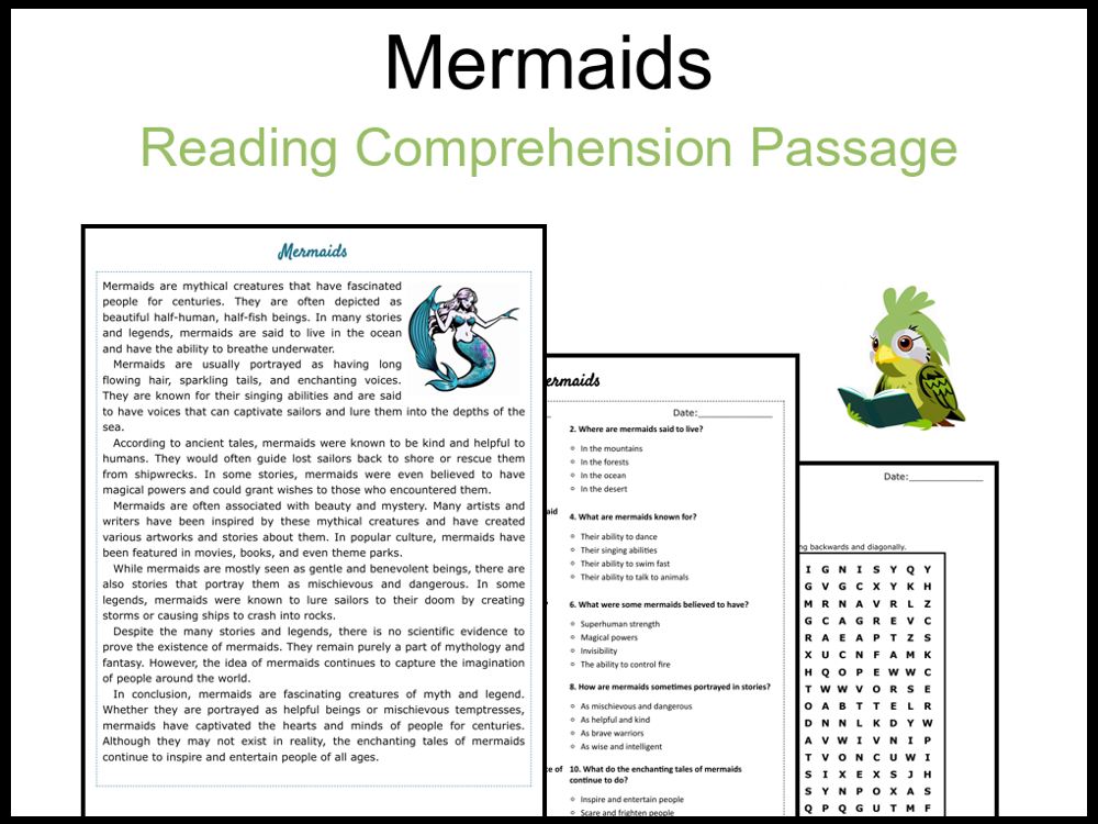 Mermaids Reading Comprehension and Word Search | Teaching Resources