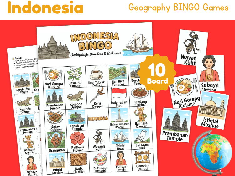 Indonesia Geography Bingo Game | Country Study Printable
