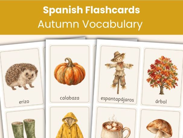 Spanish Autumn Flashcards | 56 Printable Fall Vocabulary Picture Cards