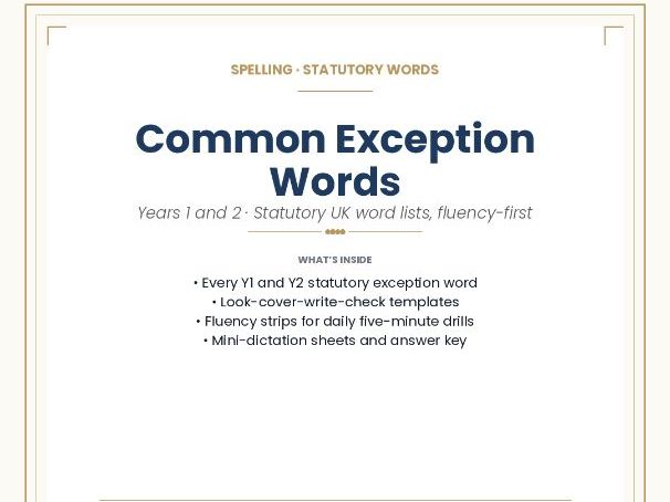 Common Exception Words — Years 1 and 2
