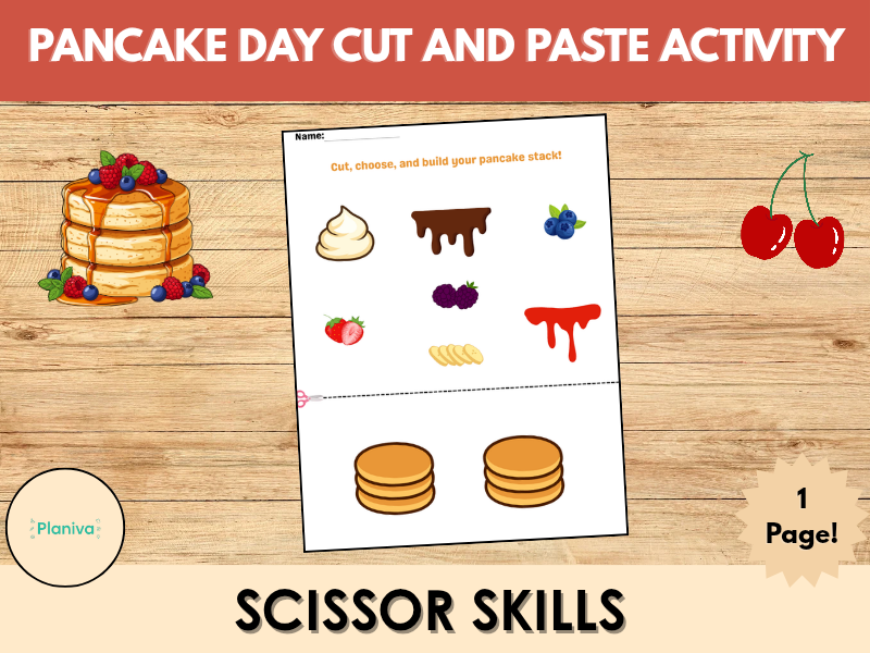 Pancake Day Cut and Paste Activity | Build a Pancake Stack | Scissor Skills
