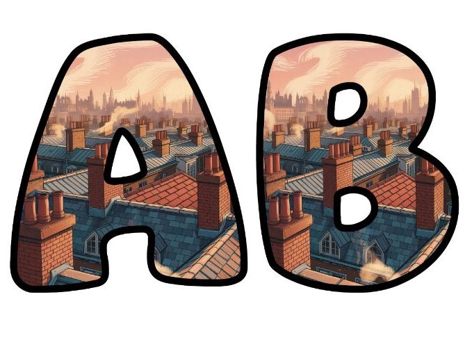 London Rooftops Story Themed Lettering Set | Classroom Display | Upper & Lowercase, 0-9