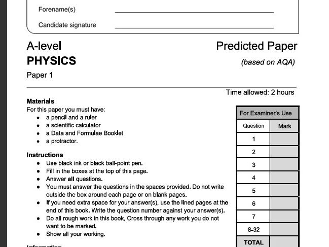 AQA A-Level Physics Paper 1 Predicted Paper 2026 – Full Exam + Model Answers