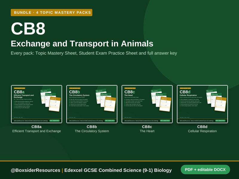 CB8 Exchange and Transport in Animals | Edexcel Combined Science (9-1) | 4 Topic Mastery Pack Bundle