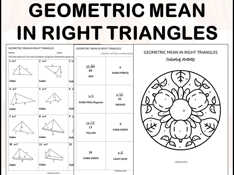 Geometric Mean in Right Triangles - Color by Code