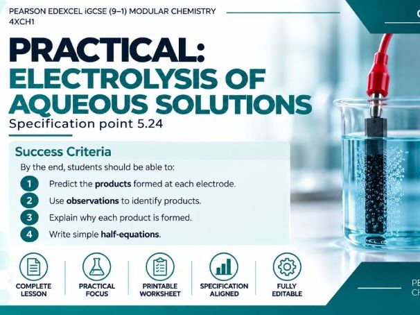 Pearson Edexcel iGCSE Chemistry 4XCH1 | Electrolysis of Aqueous Solutions Practical | Lesson + Works