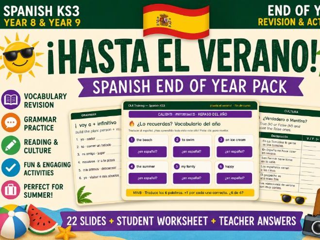 Spanish End of Year Revision & Activities Pack | KS3 Spanish | Year 8 & Year 9 | GCSE Transio