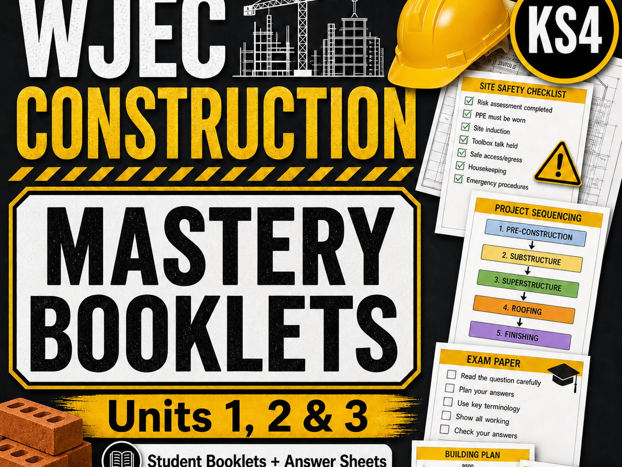 WJEC Level 1/2 Construction and the Built Environment Complete Booklet Bundle | Units 1, 2 and 3 | Retrieval, Revision, Exam Prep, Mastery and Homework Booklets & Answers