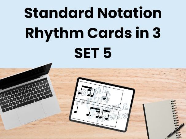 Standard Notation Rhythm Cards in 3 - SET 5
