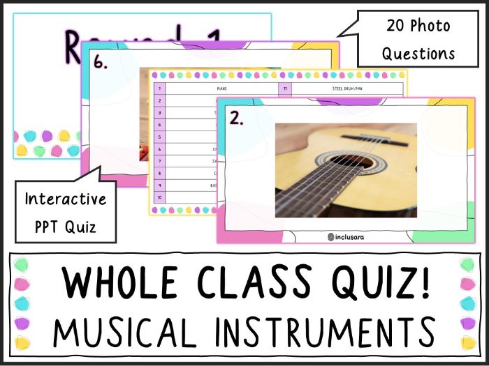 Whole Class Musical Instruments Picture Quiz, End of Year