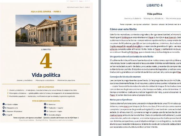 AQA A-Level Spanish Paper 1: Political Life - Librito 4 incl ANSWERS