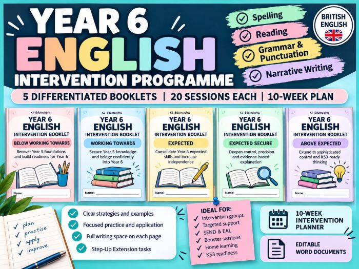 Year 6 English Intervention Pack | 10 Weeks | Reading, SPaG & Writing | 5 Levels