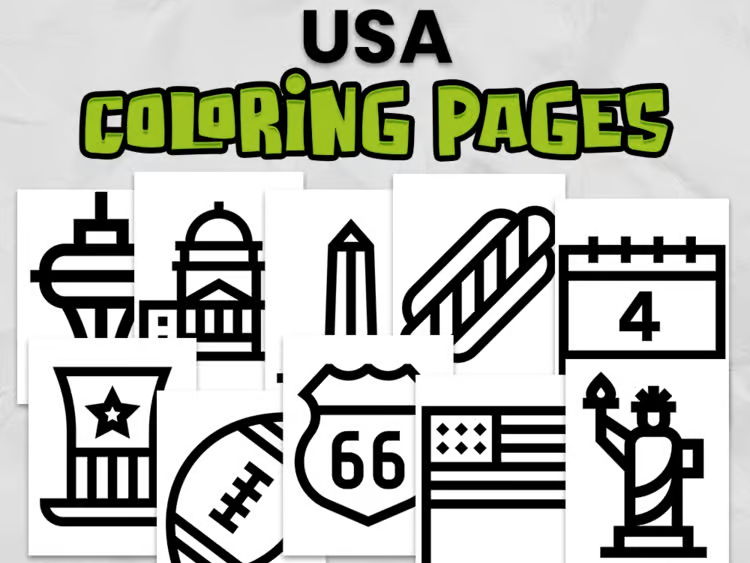 USA Colouring Pages | United States Country Study | North America Geography Activity