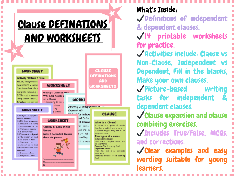 Clauses: Definitions & Worksheets – Grammar Skills Practice (Grades 2-7)