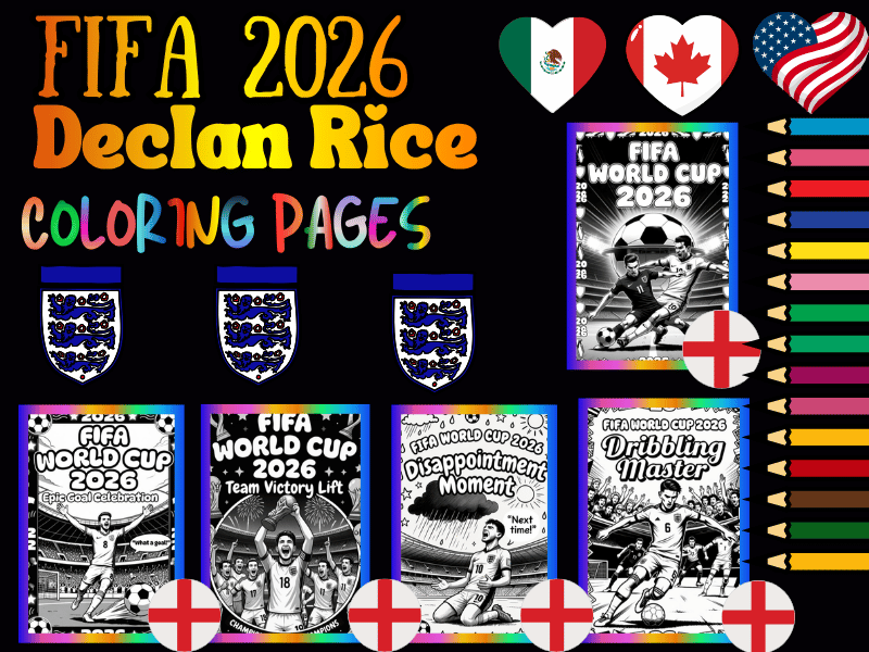 FIFA World Cup 2026 Declan Rice Coloring Pages for Kids | Soccer NO PREP Pack
