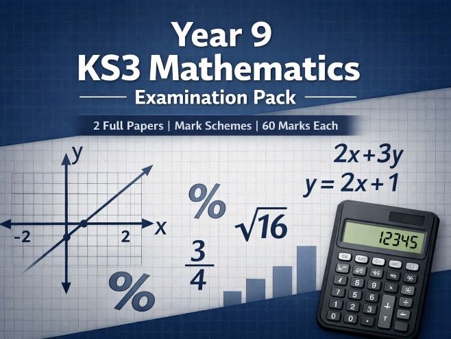 Year 9 KS3 Maths End of Year Exam Papers (2 Versions) with Mark Schemes & Learning Objectives – 60 M