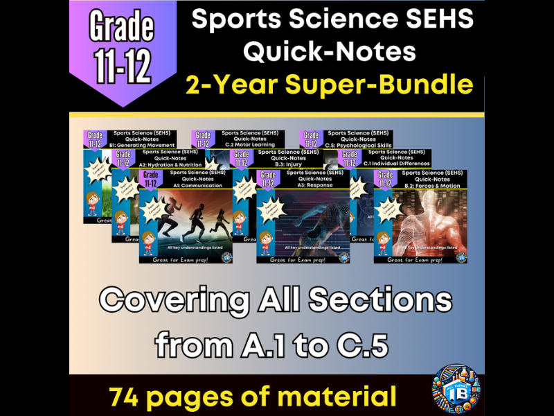 IB DP Sports Science (SEHS): Full Two-Year Syllabus – Condensed Topic Revision Notes Bundle (2026)