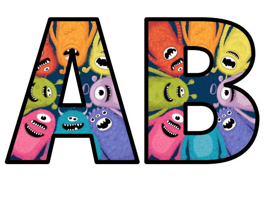 Cute Fun Monsters Rainbow Cartoons Lettering Set Display Title Letters ...