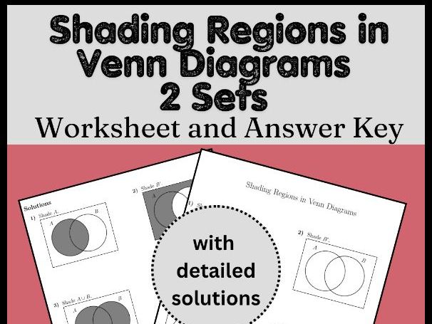 Shading Regions in Venn Diagrams 2 Sets Worksheet and Answer Key