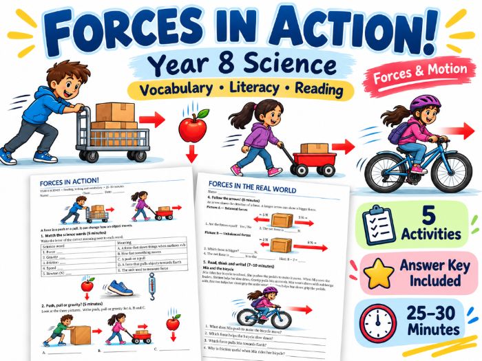 Forces Science Worksheet | Year 8 | Vocabulary, Literacy & Reading Activities