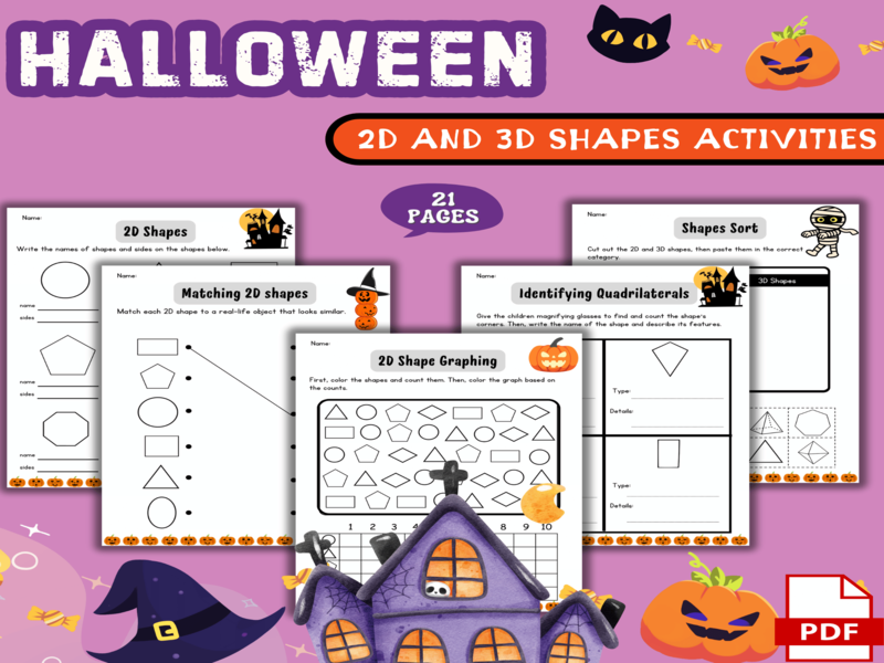 Halloween 2D and 3D Shapes Worksheet – Activities 1st Grade Morning Work octobre