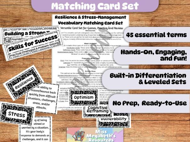 Resilience & Stress-Management Vocabulary Matching Card Set | No Prep Printable