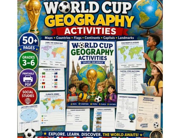 World Cup Geography Activities Maps Flags Countries Capitals Landmarks Workbook