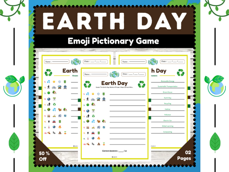 Earth Day Emoji Pictionary Game : Fun and Engaging Guessing Game for Kids