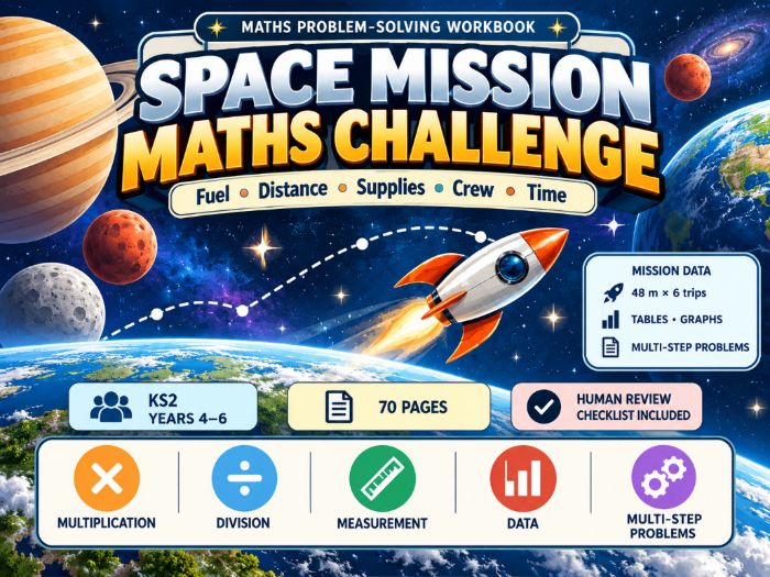 KS2 Space Mission Maths Challenge Problem Solving & Data 70 Pages
