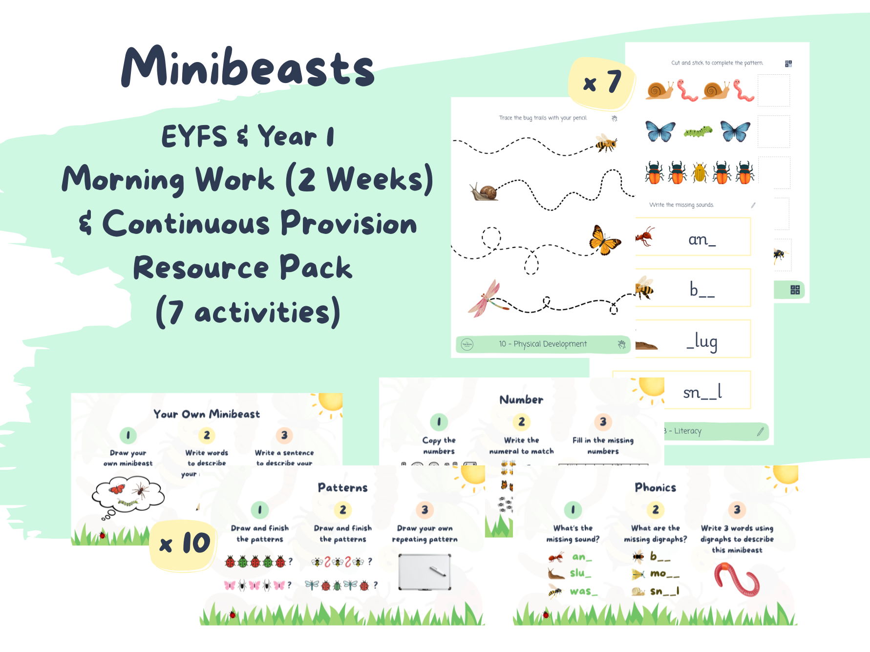 Minibeasts Morning Work (2 Weeks) & Continuous Provision Resource Pack (7 Activities) - EYFS Summer