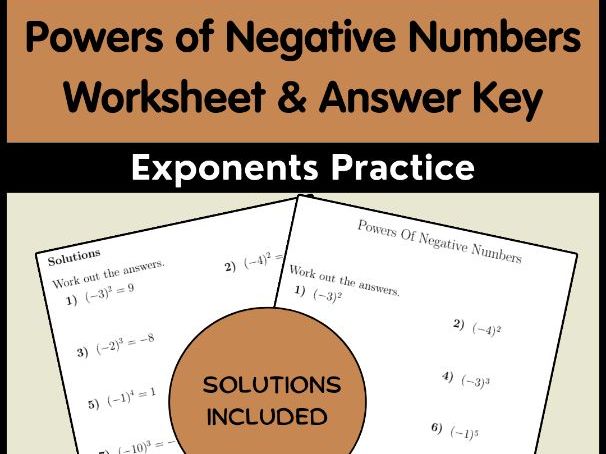 Powers of Negative Numbers Worksheet & Answer Key | Exponents Practice