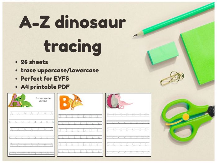 26 Page A–Z Dinosaur Tracing Worksheets