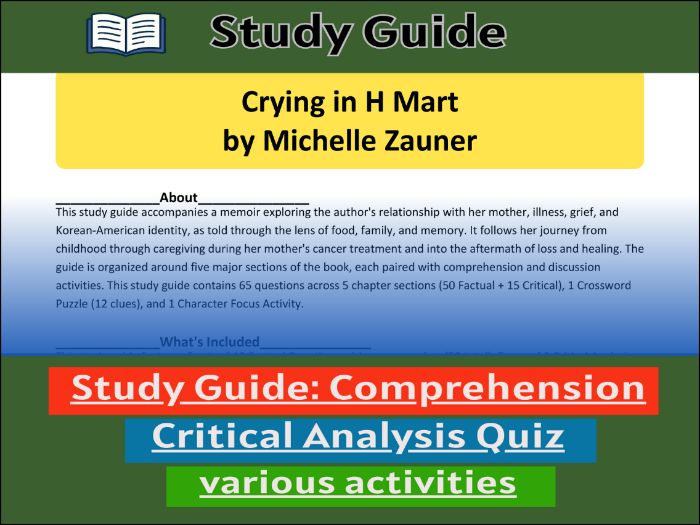 Study Guide for Crying in H Mart  & Comprehension ����Vlogt