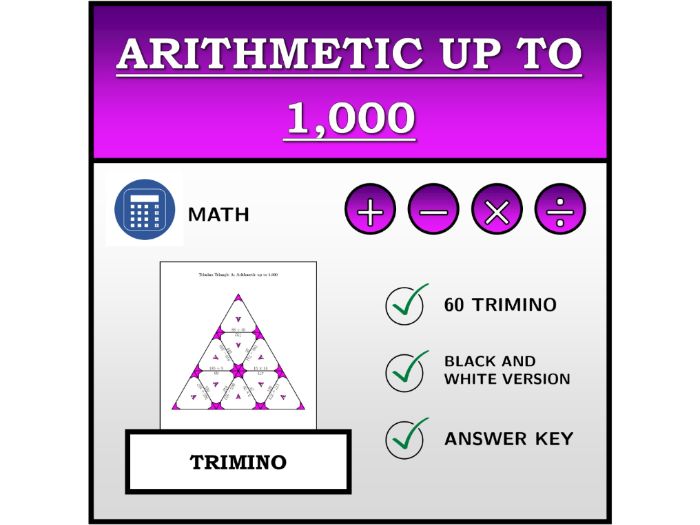 Trimino | Arithmetic up to 1,000 | Math Activity