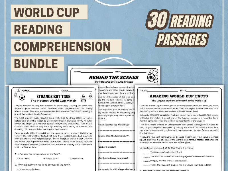 World Cup Reading Comprehension Bundle | 30 Nonfiction Reading Passages