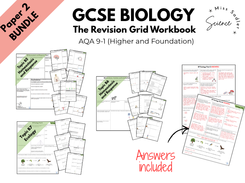 AQA GCSE Biology: Paper 2 Complete Revision Grid Workbook BUNDLE