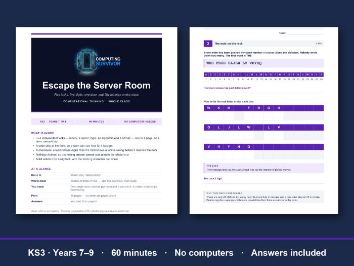 KS3 Computing Escape Room – No Computers