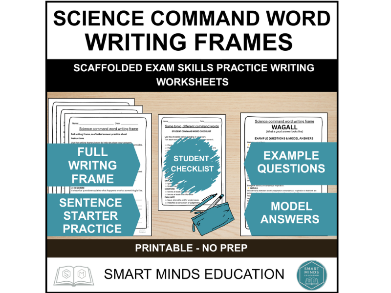 SCIENCE COMMAND WORD WRITING FRAMES | SCAFFOLDED EXAM ANSWER PRACTICE