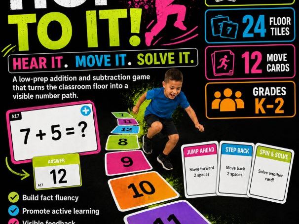 Hop to It! Addition & Subtraction Game | Active Math Fluency Game | Grades K–2