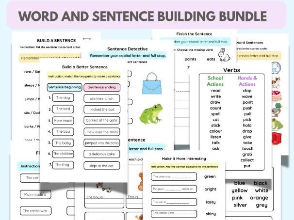 Year 1 English Worksheets Bundle | 110 Printable KS1 Literacy Activities | Sentence Building