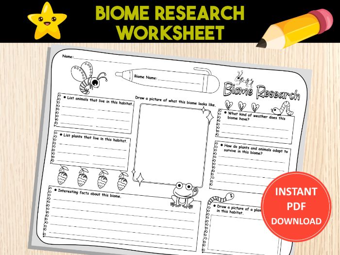 Biome Research Worksheet For Kids | Ecosystem Report Homeschool Science
