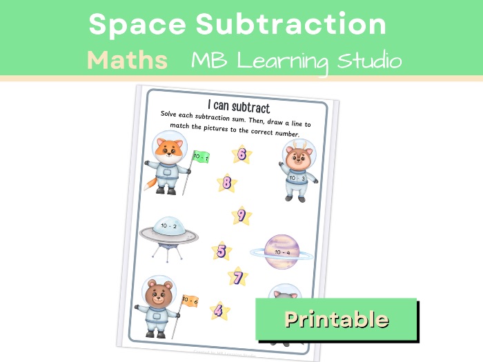 Subtraction Within 10 | Starfish Matching Activity | EYFS, KS1, Pre-K–1st Grade