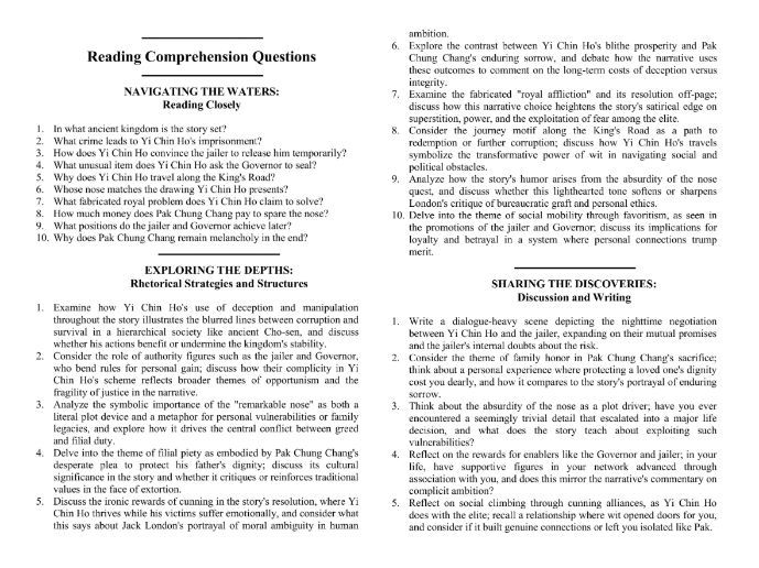 A Nose for the King by Jack London with Reading Comprehension Questions