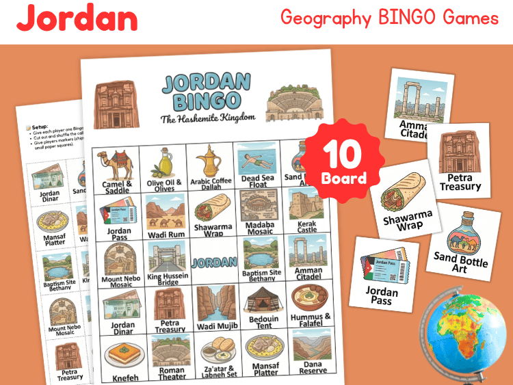 Jordan Geography Bingo Game | Country Study & Culture Activity