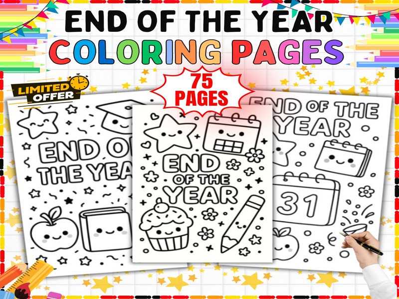 End of the Year Coloring Pages | 75 Sheets | Summer Break Countdown Activity