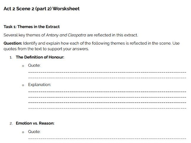 Antony and Cleopatra Act 2 Scene 2 (Part 2) Analysis Worksheets