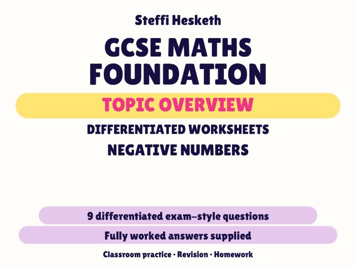 GCSE Foundation Negative Numbers | Topic Overview Differentiated Worksheet