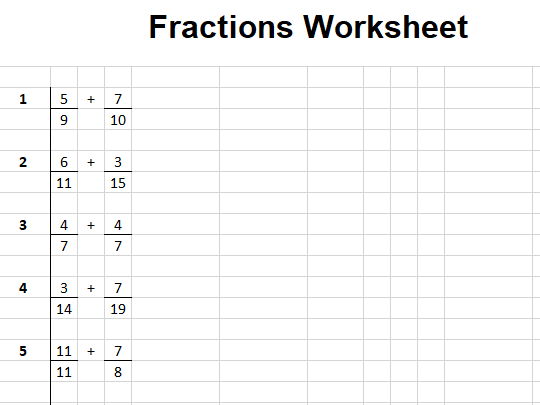 Simple Fractions Worksheet Generator