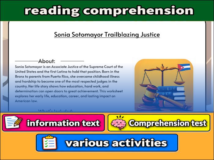 Sonia Sotomayor Trailblazing Justice  & Comprehension Test