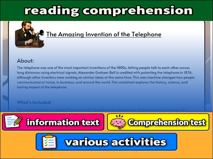 The Amazing Invention of the Telephone - Comprehension Test & Activities